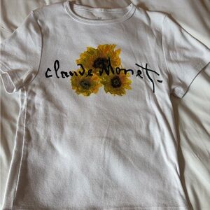 White T-Shirt with Sunflower Print